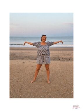 Ava & Viv Blue White Striped Linen Blend Smocked High Rise Shorts XXL Plus Size